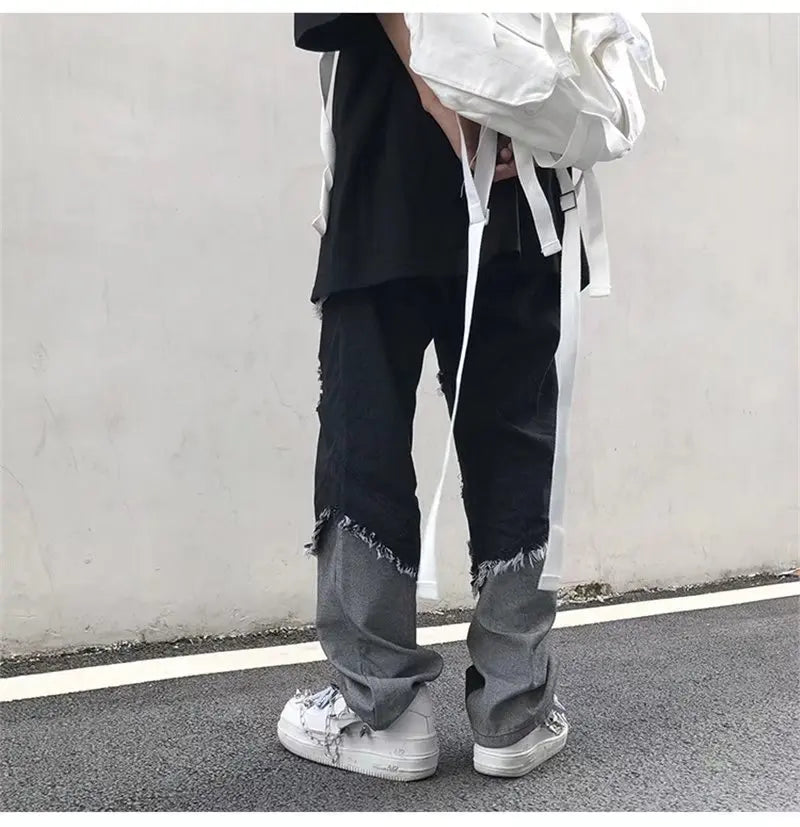 HEARUJOY  -  Mens Jeans Pants With Hole Casual Vintage Straight Leg Korean Fashion Streetwear Harajuku Trousers