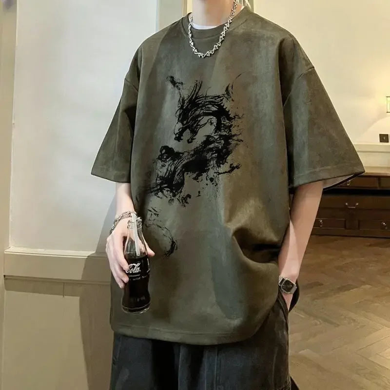 HEARUJOY  -  Man Tee Shirts Cotton Oversized O Neck Watercolor T Shirt for Men Luxury High Quality Cool New In Cheap Clothes Party Summer Top
