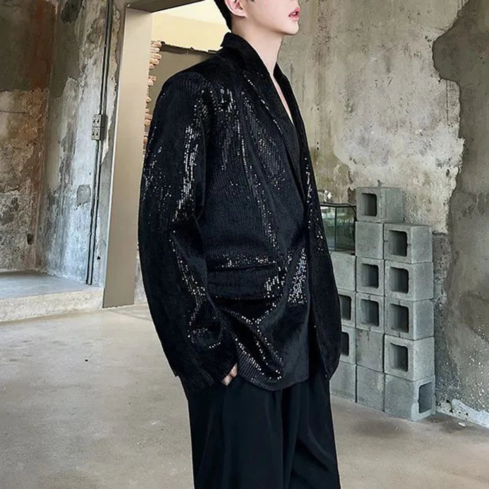 Hearujoy Mens Sequin Sexy Stage Performance Suit Jacket Autumn Winter Genderless Fashion Nightclub Personalized Loose Jacket Unisex