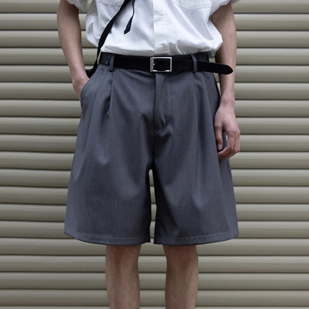 HEARUJOY  -  Vacation Shorts Casual Summer Wear Grey Pleated Loose Fit Sportswear Regular Clothing Length Solid Color Pattern