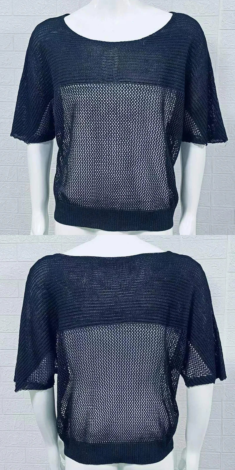 HEARUJOY  -  Summer Thin Hollow Out Knitted T Shirt For Men Round Neck Short Sleeved Pullover Top Fashion Casual Knitwear T-shirts Streetwear