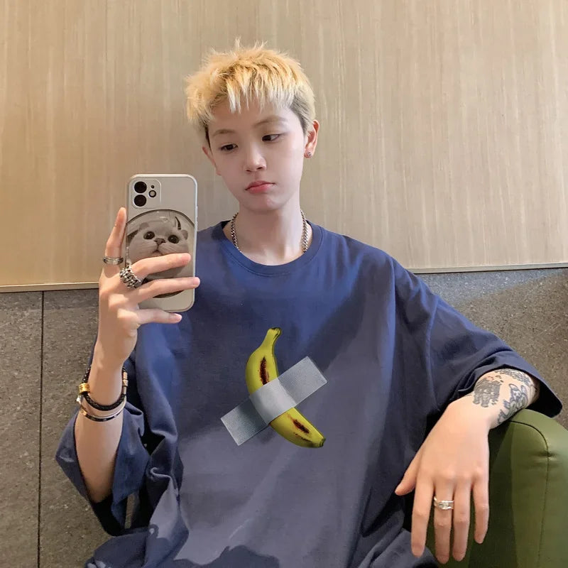 HEARUJOY  -  T Shirt Oversized Cotton For Men White Men's Banana Print T-shirts 5XL Male Casual Wear Summer Tee Shirts Unisex Big Size