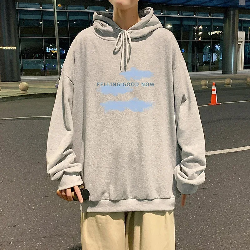 HEARUJOY  -  Funny Men's Oversized Hoodie Off White Hoodies with Hat Oversize for Men Cloud Print 5XL Man Casual Wear Hoody Male Sweatshirt