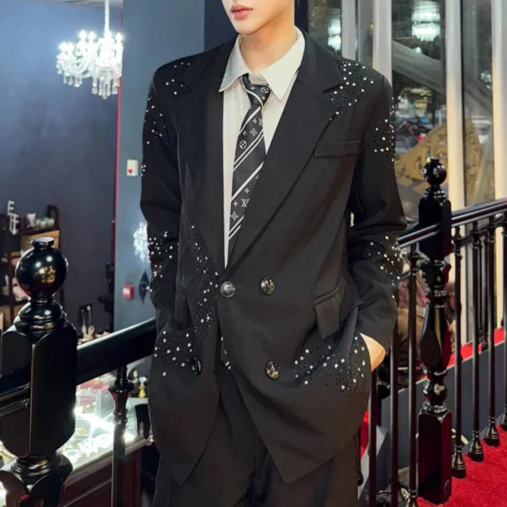 HEARUJOY  -  Mens Jacket Hot Diamond Shoulder Pad Suit Jacket Spring Fashion Shiny Stage Performance Niche Long-Sleeve Top Men'S 2025 New