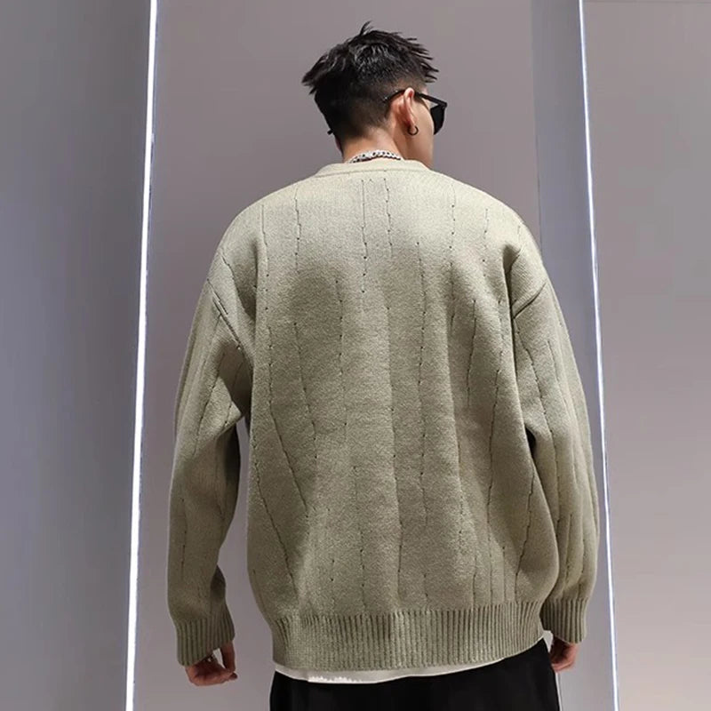 Hearujoy Knit Cardigan Male Korean Style Sweater Coat Men Old Money Autumn Winter Loose Casual Men's Long Sleeve Streetwear