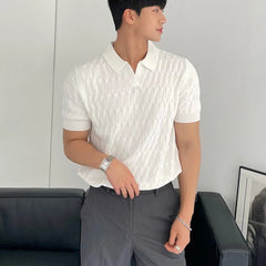 HEARUJOY  -  Summer Clothing Men's Light Luxury Knitted Jacquard Polo Shirt V-Neck Solid Color Short-sleeved Korean Popular Leisure Knitwear