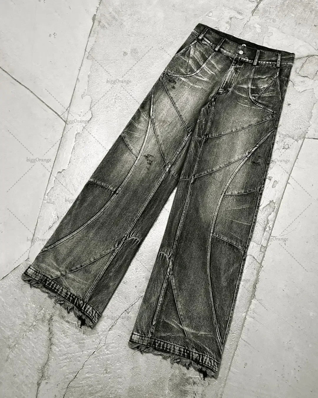 Hearujoy Y2K Harajuku Gray Spliced Washed Jeans Men's Gothic Style Street Trend Clothing Retro Loose Wide Leg Pants Autumn Baggy Jeans