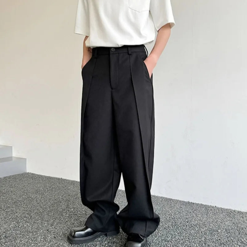 Hearujoy Fashion Trend Wide Leg Pants Men's Summer Individuality Pleated Looes Solid Color Lovers' Trousers Men 9C5805