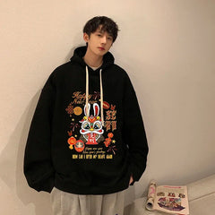 HEARUJOY  -  Men's Oversized Hoodie Off White Rabbit Print Hoodies with Hat Over Size for Men 5XL Man Hoody Casual Wear Male Sweatshirt