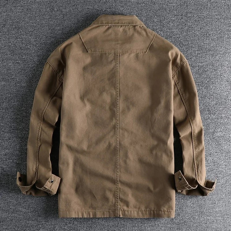 HEARUJOY  -  Men Workwear Military Long Sleeve Shirts Cotton Casual Loose Handsome Versatile Male Cargo Washed Big Pocket Woven Shirt Jackets
