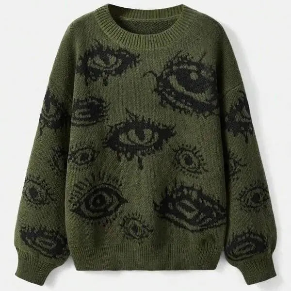 Hearujoy Retro Autumn and Winter Thickened Rabbit Fur Sweaters Men Clothing Oversized Eye Pattern Knit Sweater Men Women Pullover Sweater