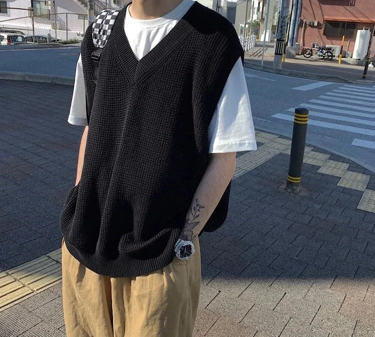 HEARUJOY  -  Men's Clothing Sleeveless Vest Blue Waistcoat Knit Sweater Male V Neck Red Thick Winter Sheap High Quality Replica Street Ugly A