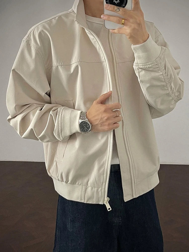 HEARUJOY  -  Trendy Slim Long Sleeve Men's Jacket Coat Streetwear Vintage Zip-up Stand Collar Jackets Spring Autumn Casual Mens Outerwear