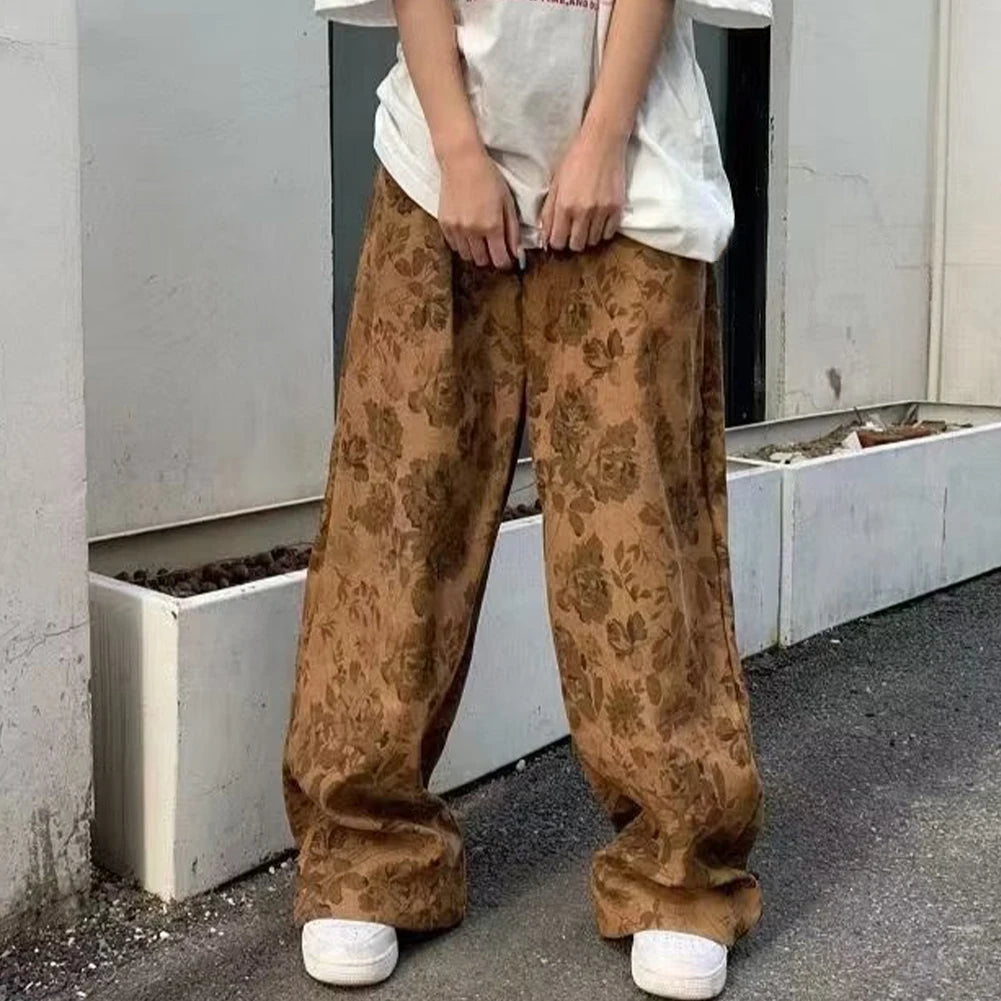 HEARUJOY  -  Men Loose Vintage Casual Jogging Pants Printing Korean Style High Street Trouser Wide Leg Streetwear
