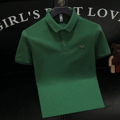 HEARUJOY  -  New Summer Men's Collar Fashion European Style Silk Embroidery Trendy Body-fitting Short Sleeve Polo Shirt Half Sleeve T-shirt