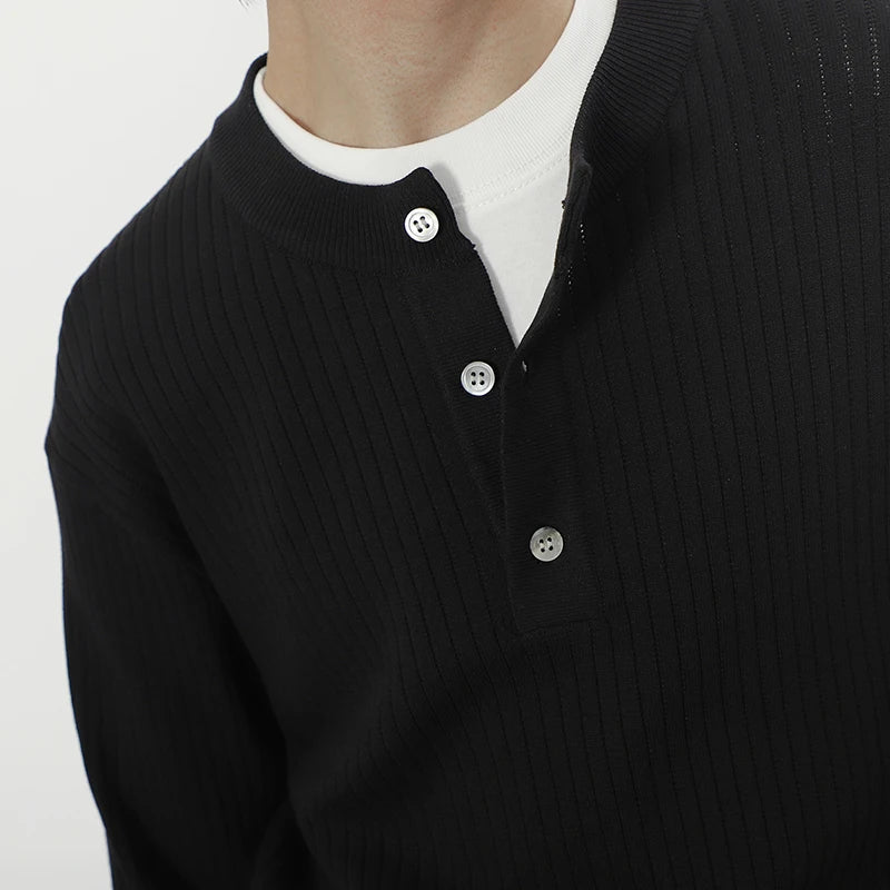 HEARUJOY  -  Stylish Men's Knitting Pullover Tops Autumn Daily Casual Long Sleeve O Neck Button Sweaters For Men Fashion Solid Color Sweater