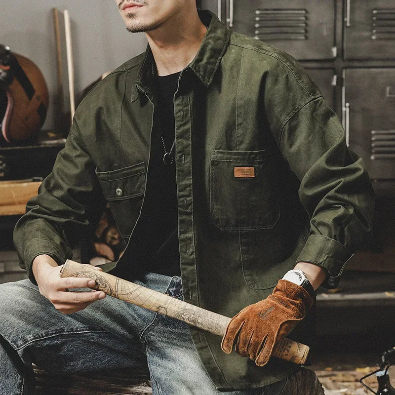 Hearujoy Men's Shirt American Retro Workwear Long-sleeved Loose Hard Hunter Hunting Shirt Men's Spring Fashion Personality Coach Coat New
