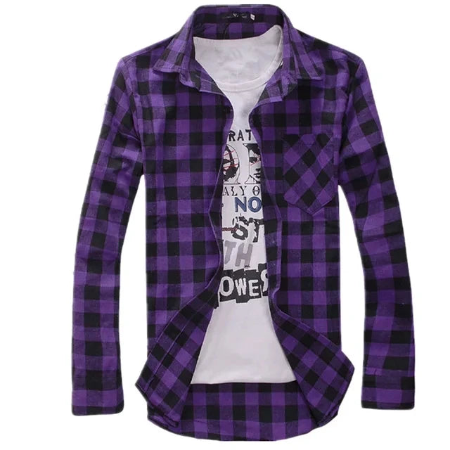 HEARUJOY  -  Men's Plaid Shirt Button Down Casual Check Shirt Long Sleeve Slim Spring Autumn Male Brand Soft Comfortable Fashion