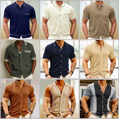 HEARUJOY  -  Mens Cool Silk Casual Knit Polo Shirt Summer Fashion Daily Outdoor Soft Comfortable Short-Sleeve T-Shirt Men'S Clothing New