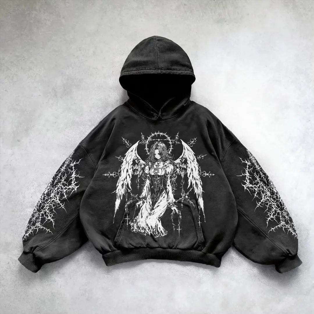 Hearujoy Harajuku y2k tops oversized sweatshirt hoodie goddess print hoodies women goth new couples goth streetwear gothic clothes