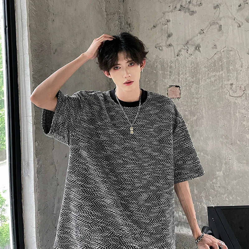 Hearujoy New Summer Contrast Color TShirt Men Tops Stylish Loose Short Sleeve T-shirt High Street Harajuku Texture Women Tshirt