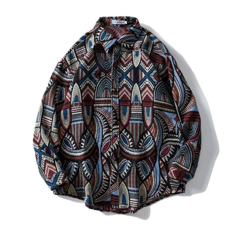 HEARUJOY  -  Cuban Colored Numb Ethnic Style Shirt Men Weaving and Embroidered Spring and Autumn Retro Hong Kong Style Shirt Jacket