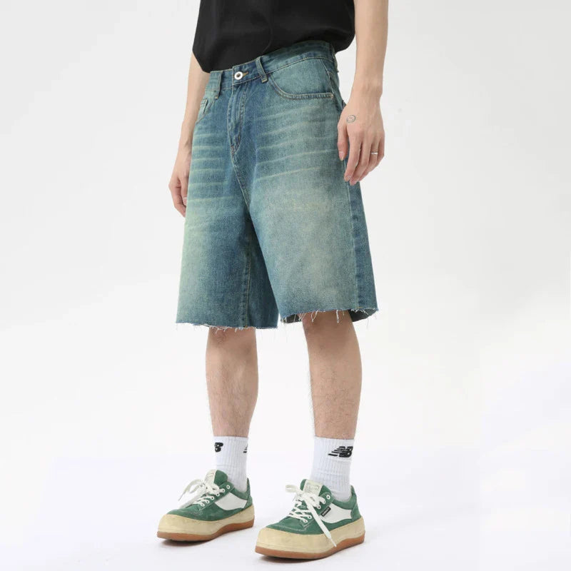 Hearujoy High Street Men's Straight Denim Shorts Vintage Worn-out Design Male Bottom Wide Leg Trousers Fashion Summer 9C6319