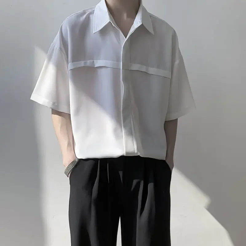 HEARUJOY  -  White Man Shirt Short Sleeve Shirts for Men Plain High Quality Luxury with Collar New in Designer Vintage Summer Casual Silk