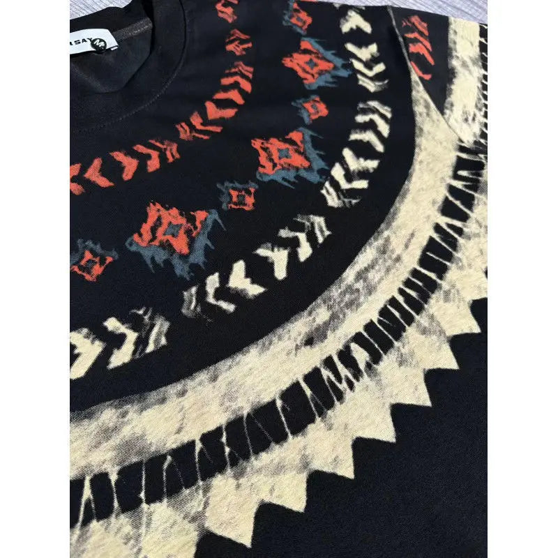 HEARUJOY  -  Korean Style Fashion Printed Spring Summer Niche Short-sleeved T-shirt Black Loose Men Round Neck Light Luxury Short-sleeved