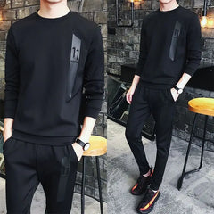 Hearujoy Male T Shirt Casual Cool Stretch Pants Sets Spring Top Kpop Chic Long Sleeve Clothes for Men Basic Autumn Slim Fit Trend S