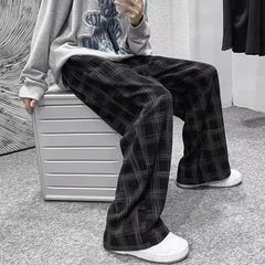 Hearujoy 2024 Autumn Corduroy Pants Men Casual Plaid Straight Pant Male Hip Hop Male Loose Trousers for Man