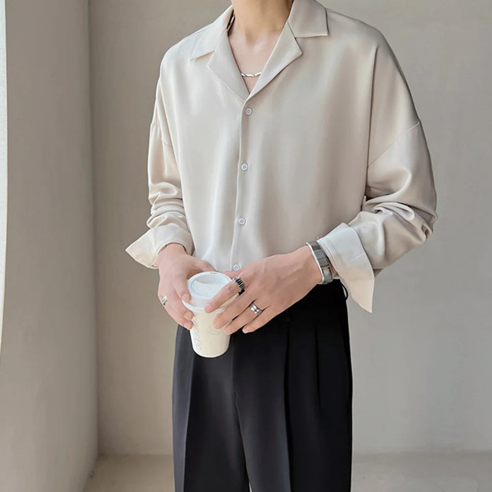 HEARUJOY  -  Casual Drape Shirt Trendy Button Up For Everyday Wear Casual Drape Shirt For Men All Seasons Wear Daily Use Apparel