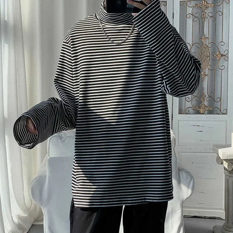 HEARUJOY  -  Turtleneck High Collar T Shirt For Man Striped Top Bulk With Wholesale Men's Clothing Long Sleeve Quotes Full Xl F Pullover
