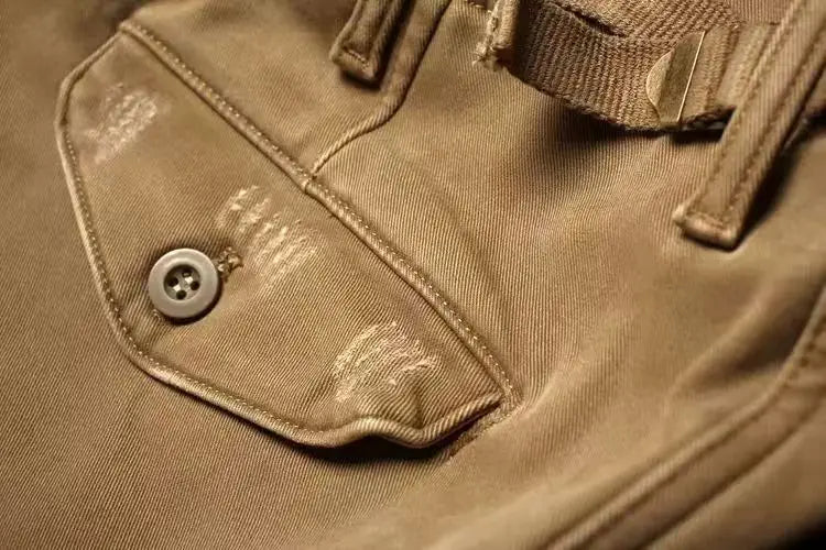 HEARUJOY  -  American Vintage Men Cargo Pants Distress Scratch Washed Cotton Straight Pants Trousers Spring Autumn Heavy Weight Casual Pant