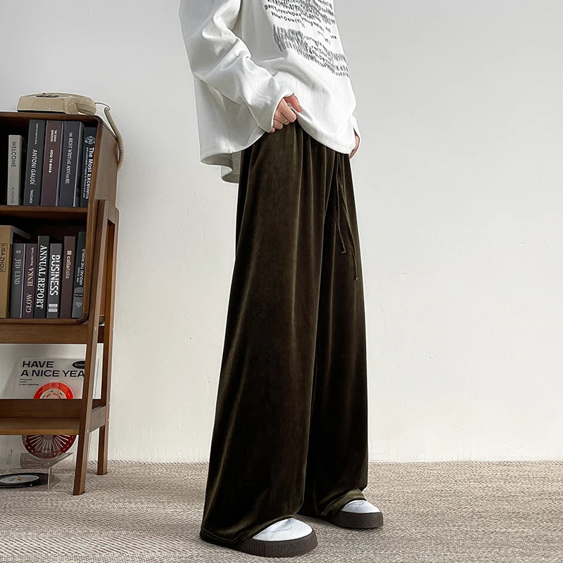 Hearujoy Korean Style Pleuche Casual Pants Mens Fashion Wide-leg Mopping Trousers Male Oversize Straight Droop Pants Plus Size 8XL-M