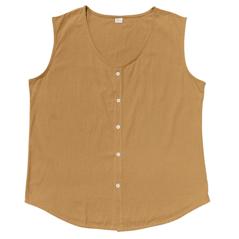 HEARUJOY  -  Summer Thin Button Casual Solid Color Linen Youth Vest Button Men's Sleeveless Tops