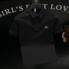 HEARUJOY  -  New Summer Men's Collar Fashion European Style Silk Embroidery Trendy Body-fitting Short Sleeve Polo Shirt Half Sleeve T-shirt