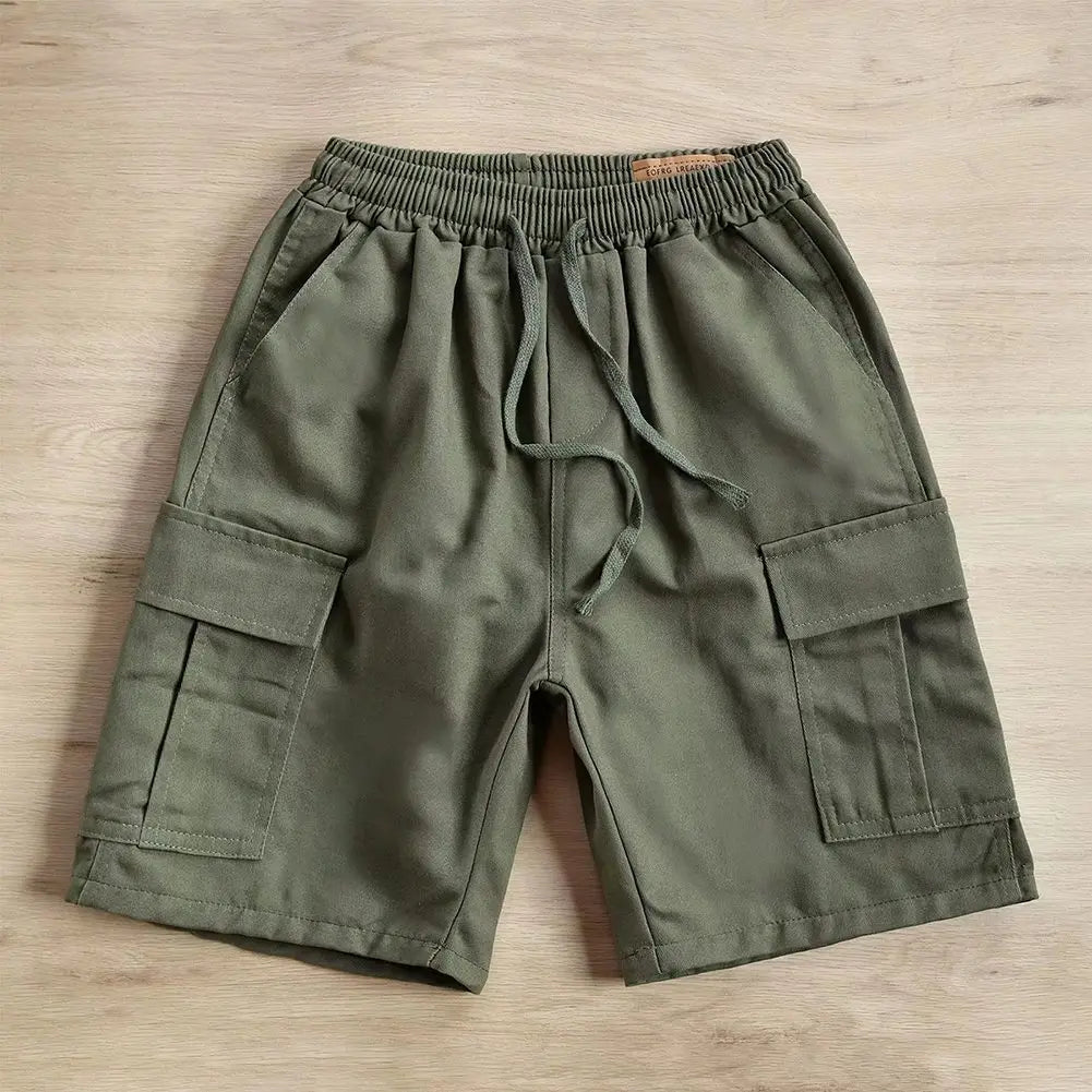 HEARUJOY  -  Casual Outing 2XL Loose Cargo Shorts Summer Solid Color Shorts Casual Beach Pants Polyester Fabric Slight Stretch