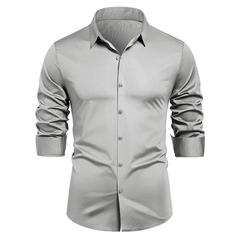HEARUJOY  -  Men's Elastic Spring and Autumn New Long Sleeve Shirt Anti-wrinkle Free Ironing Business Comfort Breathable Slim Men Dress Shirt