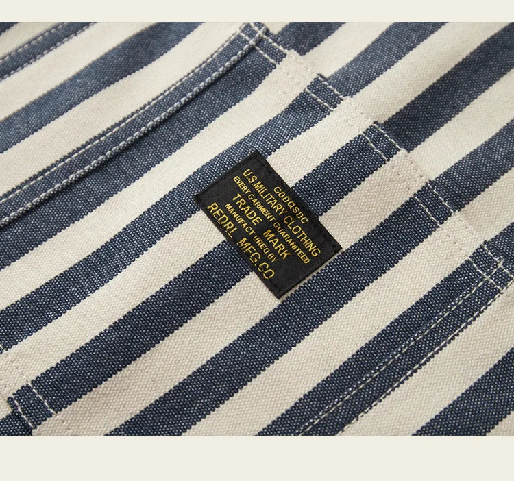 HEARUJOY  -  Vintage Men's American Retro Motorcycle Overalls Striped Bib Denim Jumpsuit 100% Cotton Autumn Pants Heavyweight