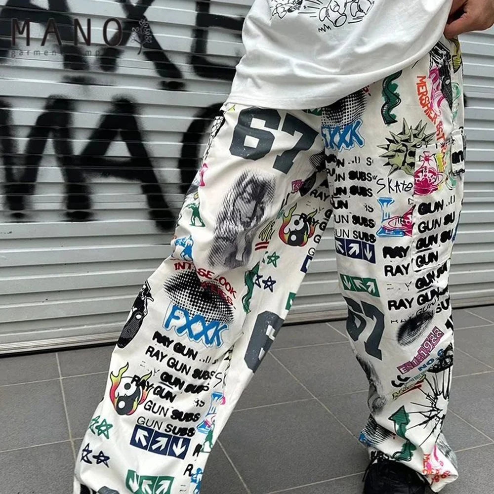 Hearujoy Y2k Mens Streetwear American Design Camouflage Overalls Mens Harajuku Retro Hip-Hop Falling Loose Casual Wide-Leg Pants