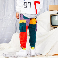 HEARUJOY  -  Contrast Color Patchwork Corduroy Pants Men Oversized Loose casual Pencil Pants Hip Hop Trendy  Fashion Trousers Streetwear