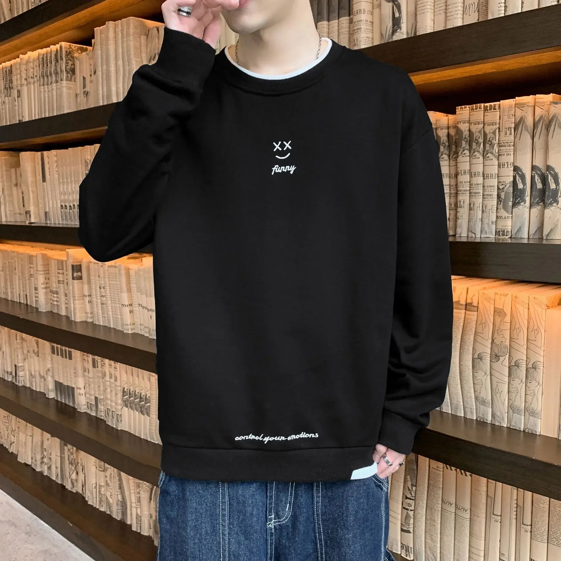 HEARUJOY  -  Men Sweatshirts 2025 Spring Autumn Casual Pullover for Male Oversize Hoodies Letter Embroidery Loose Tops Hip Hop Streetwear