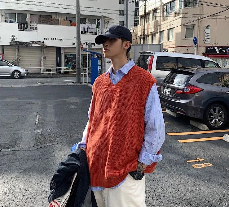 HEARUJOY  -  Men's Clothing Sleeveless Vest Blue Waistcoat Knit Sweater Male V Neck Red Thick Winter Sheap High Quality Replica Street Ugly A
