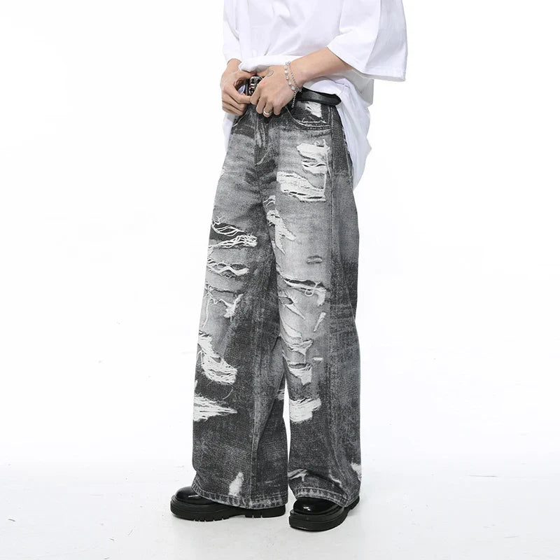 Hearujoy Men's Jeans Summer New Fashion Streetwear Style Hole Worn-out Design Loose Washed Male Denim Pants Straight 9C5394