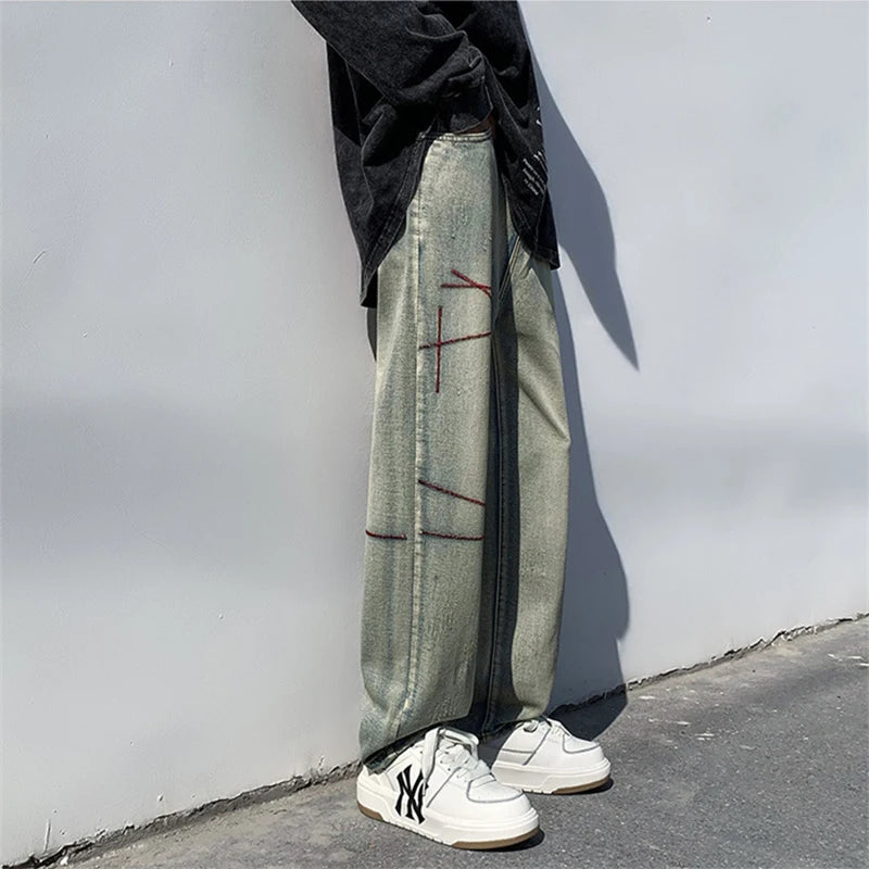 HEARUJOY  -  Autumn Men'S Jeans Korean Version Loose Straight Leg Pants Street Style Wide Leg Pants Black Pants Casual Denim Jeans