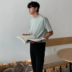 HEARUJOY  -  Summer Cotton Short Sleeved T-shirt Men Fashion Casual T Shirt Men Streetwear Korean Loose Black White T Shirt Mens Top M-2XL