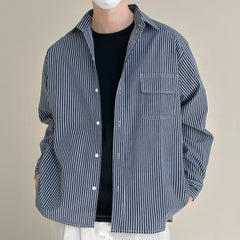 HEARUJOY  -  Casual Vacation Look Striped Long Sleeve Spring Autumn Top Comfortable Fit Daily Wear Shirt Holiday Casual Wear