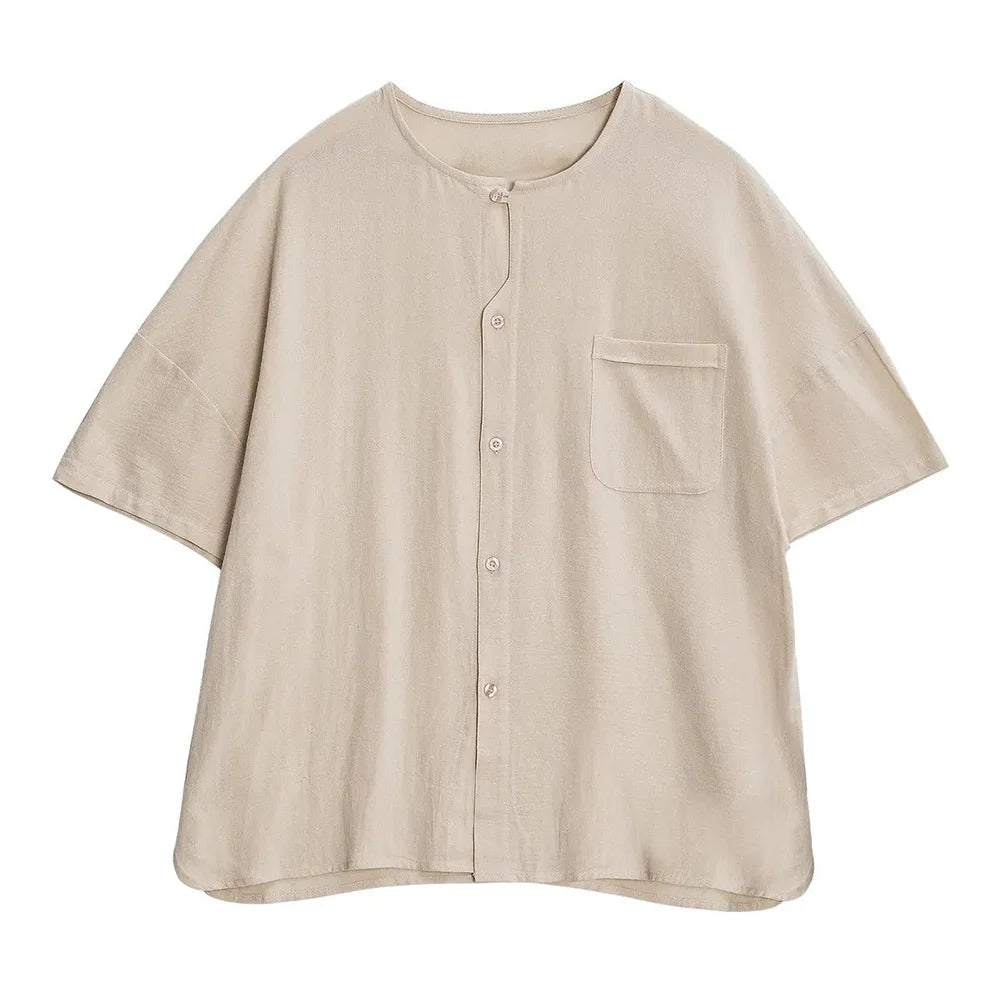 HEARUJOY  -  T Shirt Mens Gym Daily  Simple Pocket Button Five Point Sleeve Shirt Sports Outdoor Breathable Linen Easy Fit Casual Top Summer