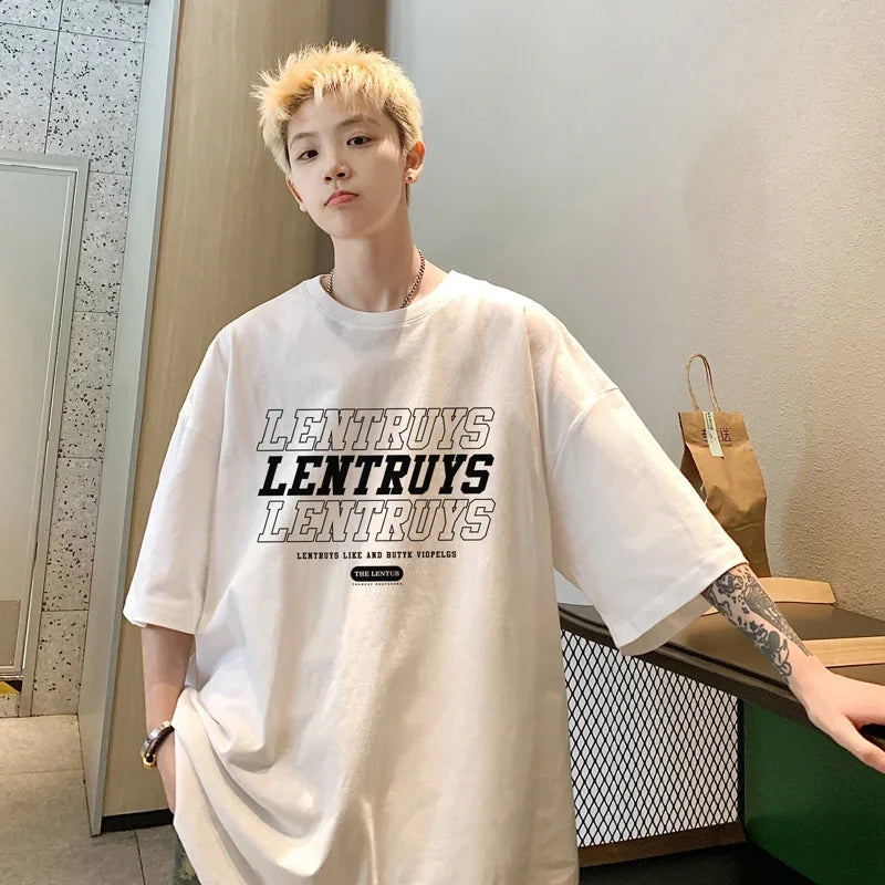 HEARUJOY  -  T Shirt Oversized Cotton For Men White 5XL Men's Letter Print T-shirts Male Casual Wear Summer Tee Shirts Unisex Big Size